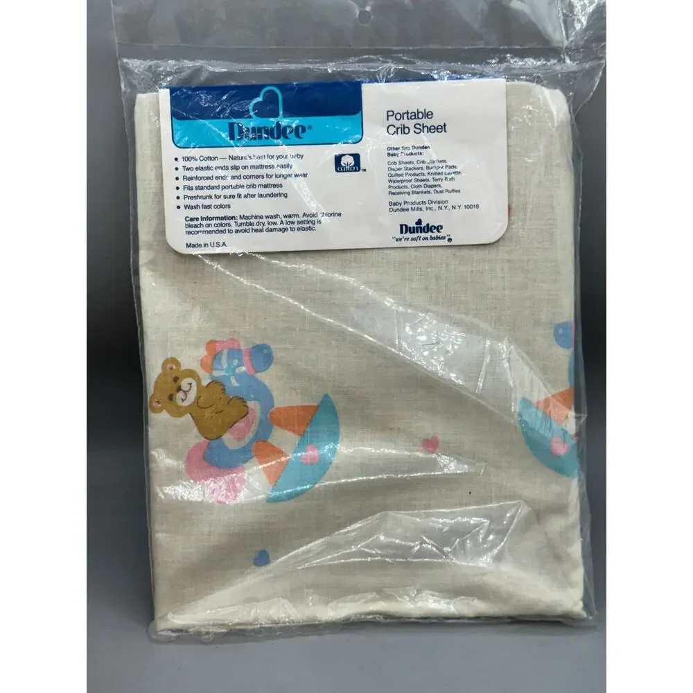 Dundee Baby Vintage Yellow Teddy Bear Rocking Horse Portable Crib Sheet NEW